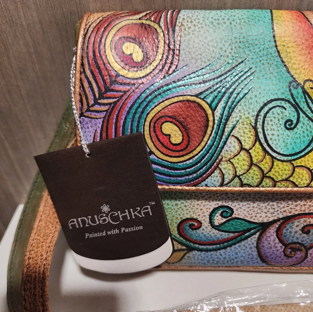 Anuschka hand painted butterfly Leather Crossbody Purse 468-COL  RARE NWT - Picture 9 of 10